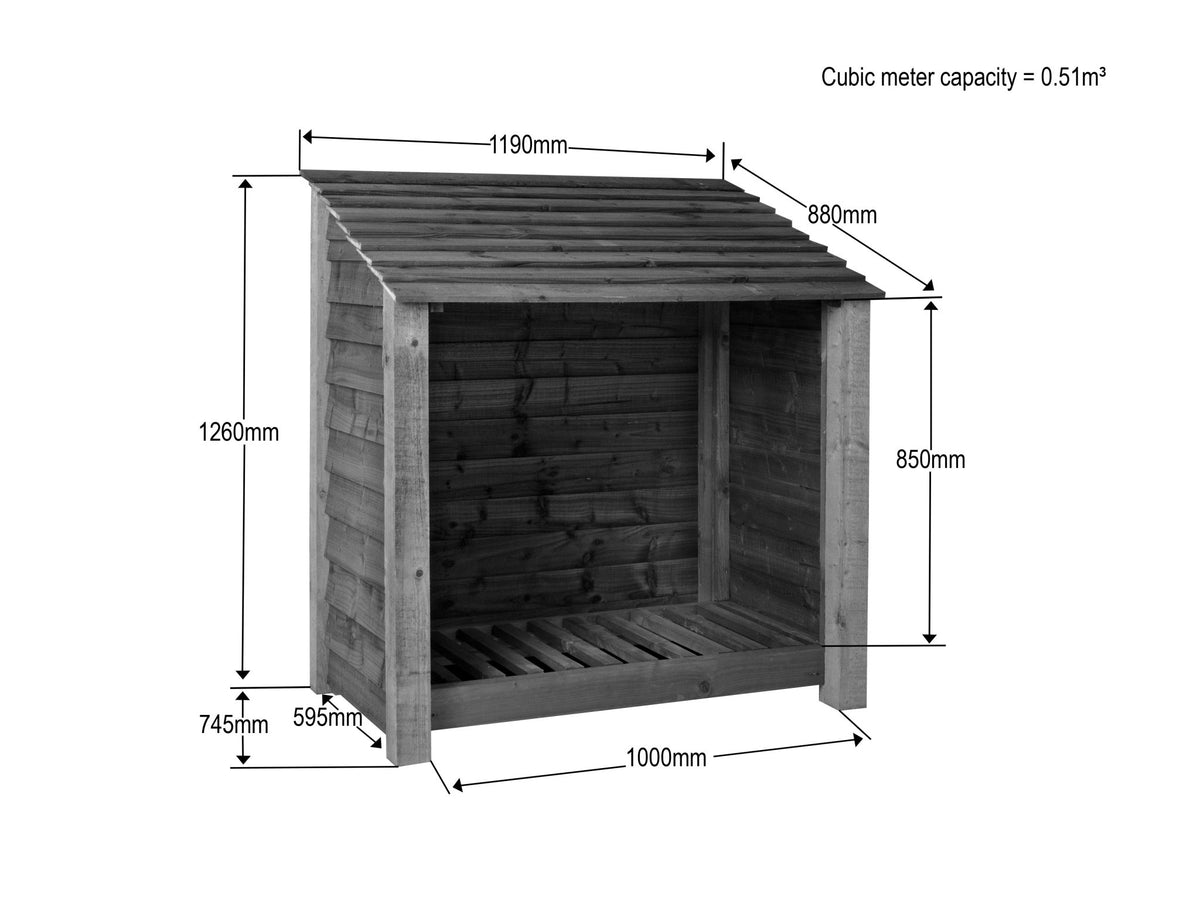 Wooden Log Store W-119cm, H-126cm or 180cm, D-88cm - Brown Finish - SGP Garden Ltd
