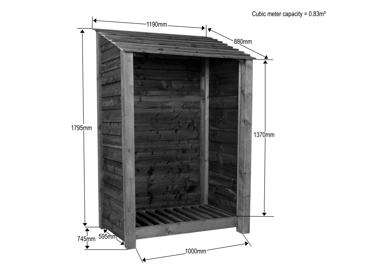 Wooden Log Store W-119cm, H-126cm or 180cm, D-88cm - Brown Finish - SGP Garden Ltd