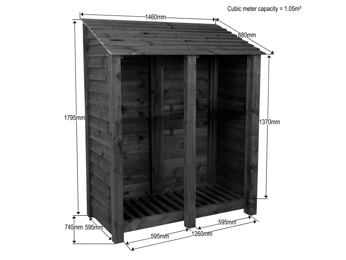 Wooden Log Store W-146cm, H-126cm or 180cm, D-88cm - SGP Garden Ltd