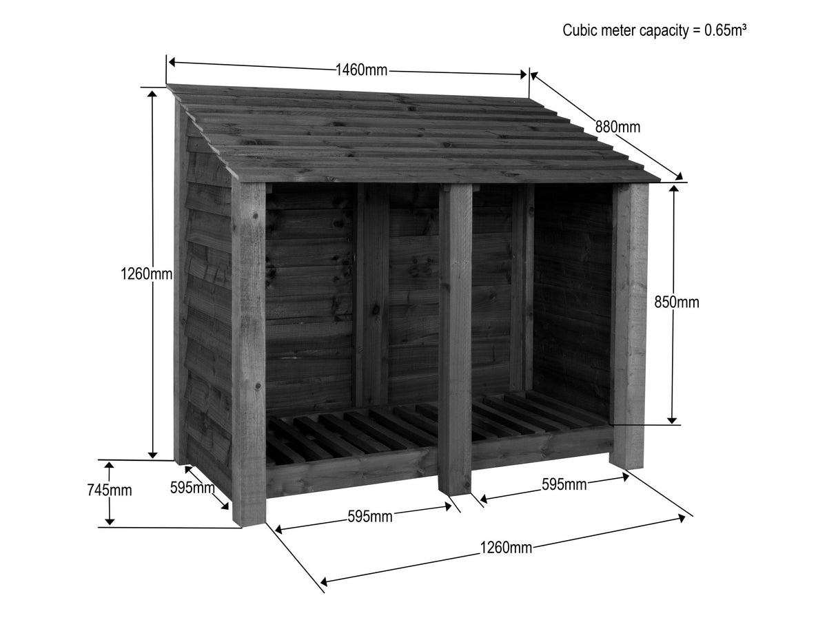 Wooden Log Store W-146cm, H-126cm or 180cm, D-88cm - SGP Garden Ltd