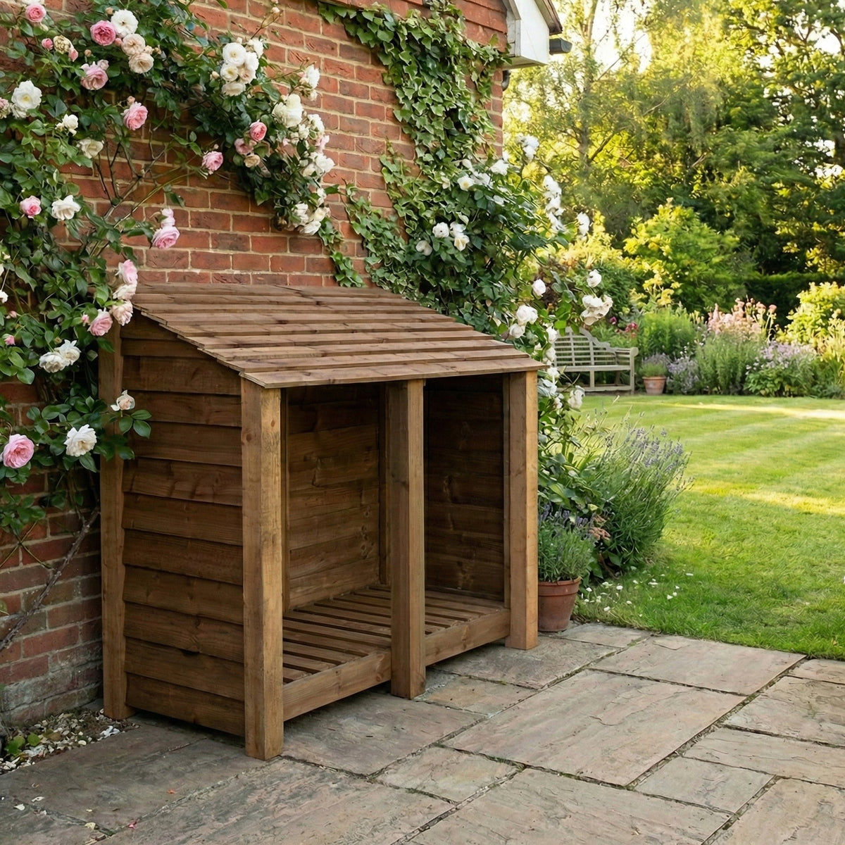 Wooden Log Store W-146cm, H-126cm or 180cm, D-88cm - Brown Finish - SGP Garden Ltd