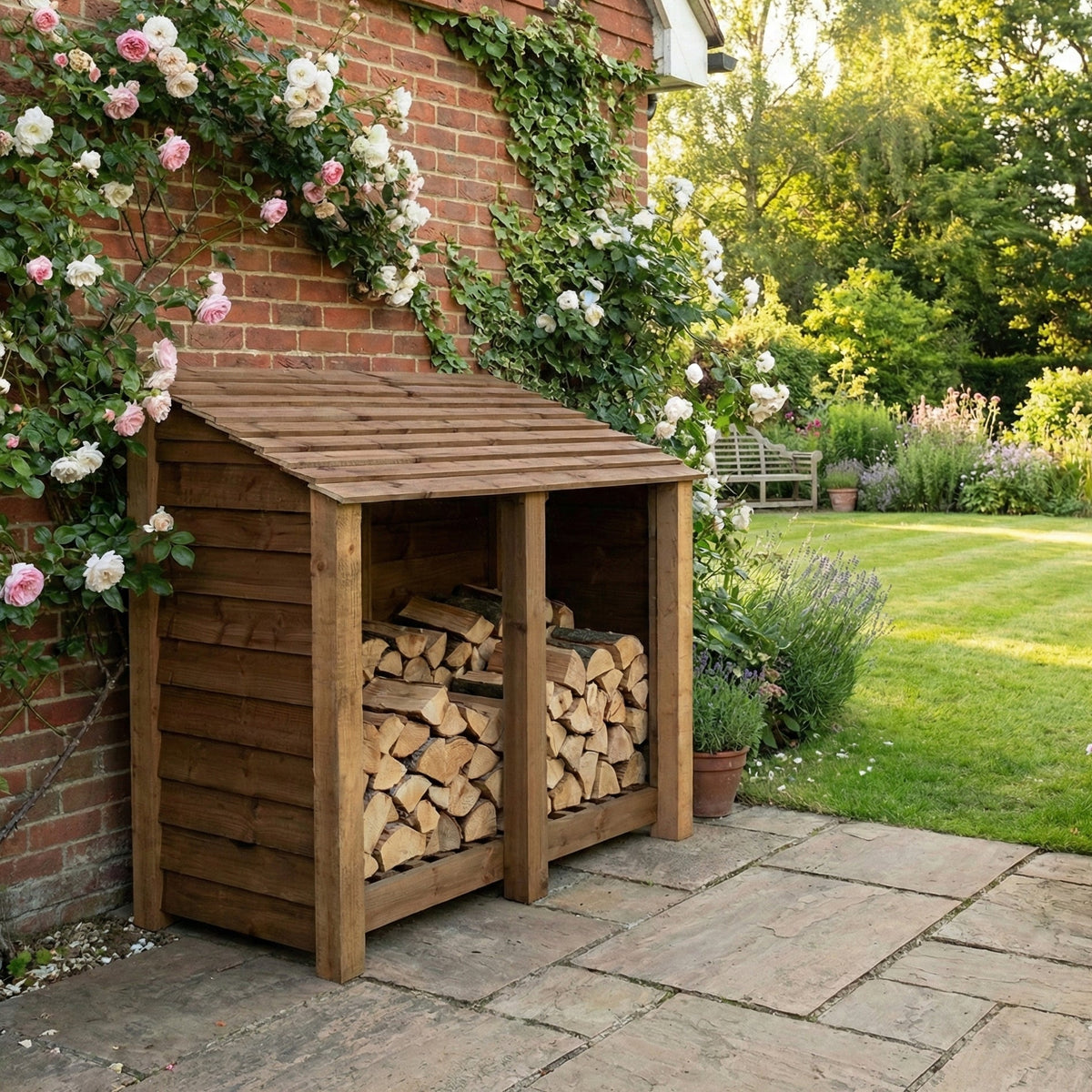 Wooden Log Store W-146cm, H-126cm or 180cm, D-88cm - Brown Finish - SGP Garden Ltd