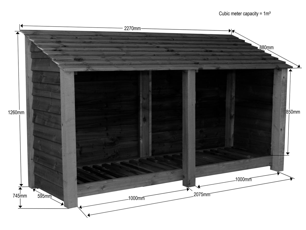 Wooden Log Store W-227cm, H-126cm or 180cm, D-88cm - Brown Finish - SGP Garden Ltd