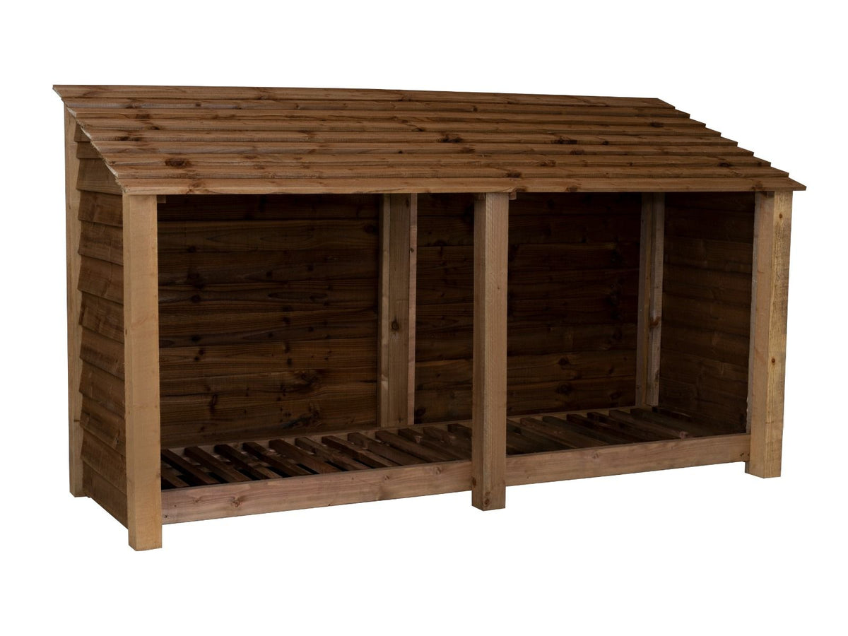 Wooden Log Store W-227cm, H-126cm or 180cm, D-88cm - Brown Finish - SGP Garden Ltd