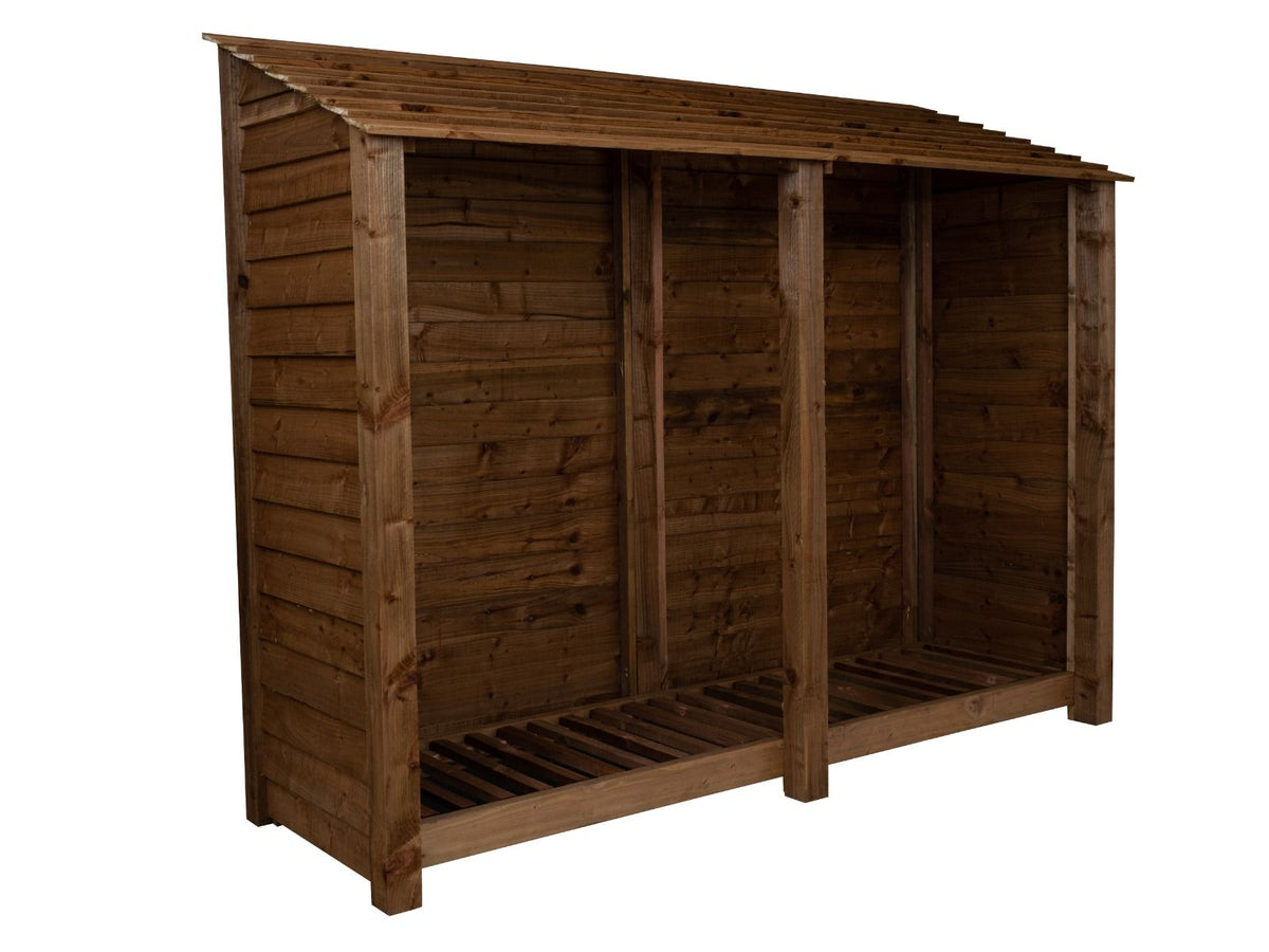 Wooden Log Store W-227cm, H-126cm or 180cm, D-88cm - Brown Finish - SGP Garden Ltd