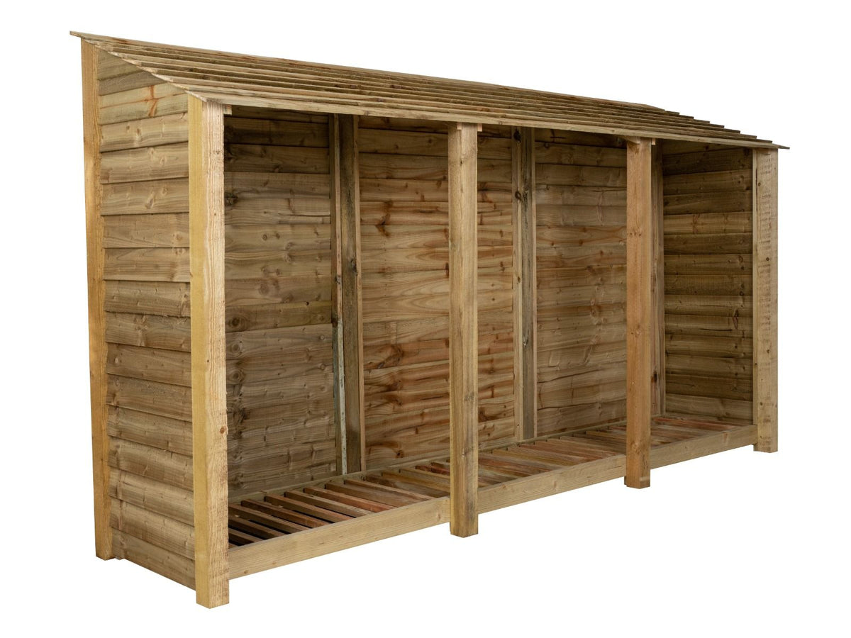 Wooden Log Store W-335cm, H-126cm or 180cm, D-88cm - SGP Garden Ltd