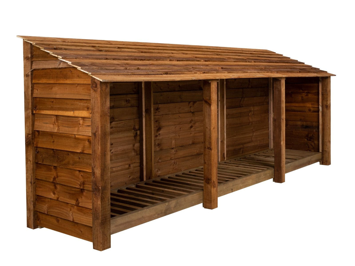 Wooden Log Store W-335cm, H-126cm or 180cm, D-88cm - Brown Finish - SGP Garden Ltd
