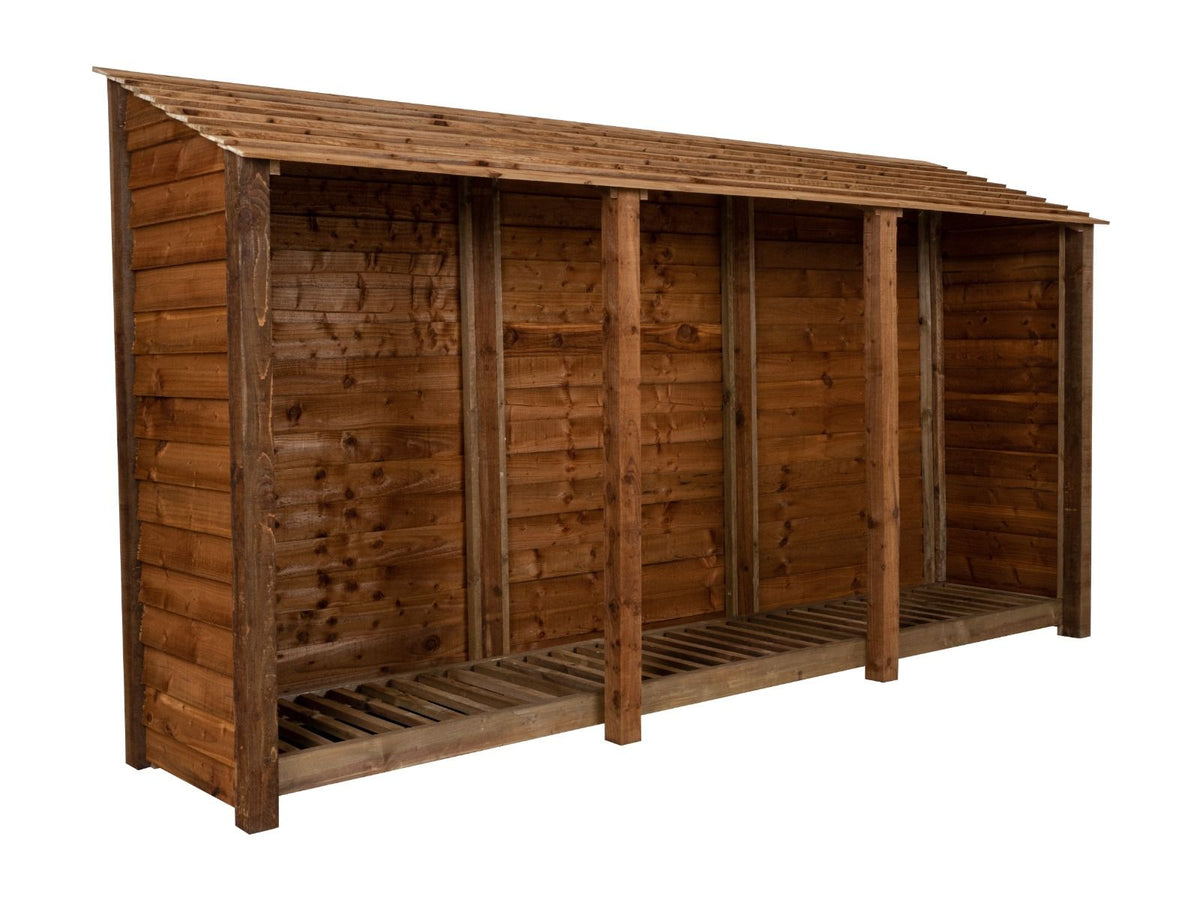 Wooden Log Store W-335cm, H-126cm or 180cm, D-88cm - Brown Finish - SGP Garden Ltd