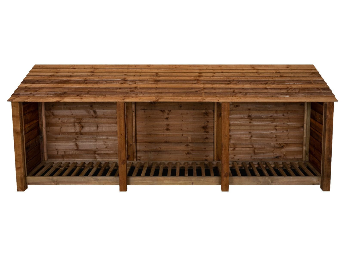 Wooden Log Store W-335cm, H-126cm or 180cm, D-88cm - Brown Finish - SGP Garden Ltd