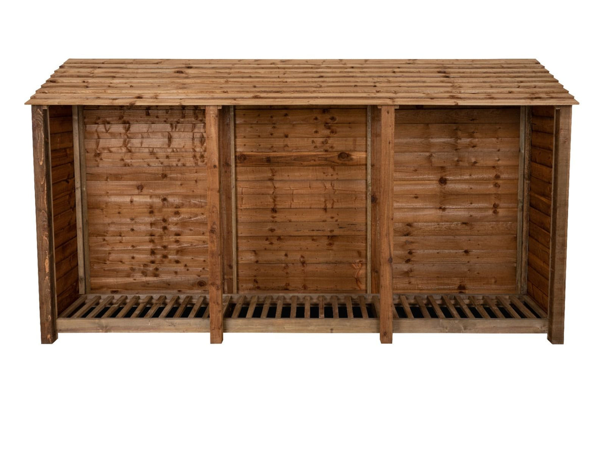 Wooden Log Store W-335cm, H-126cm or 180cm, D-88cm - Brown Finish - SGP Garden Ltd