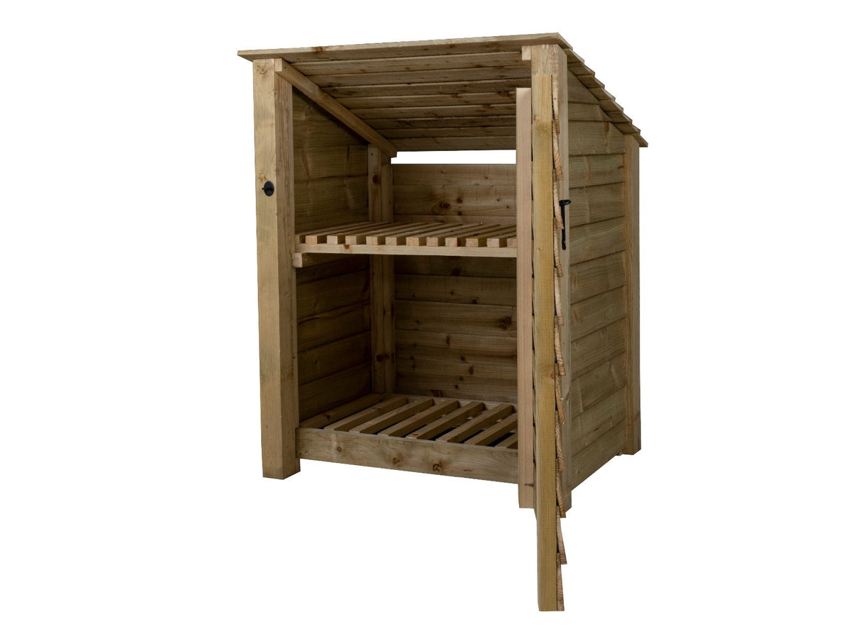 Wooden Log Store with Door and Shelf (Roof Sloping Back) W-99cm, H-126cm Or 180cm, D-88cm - SGP Garden Ltd