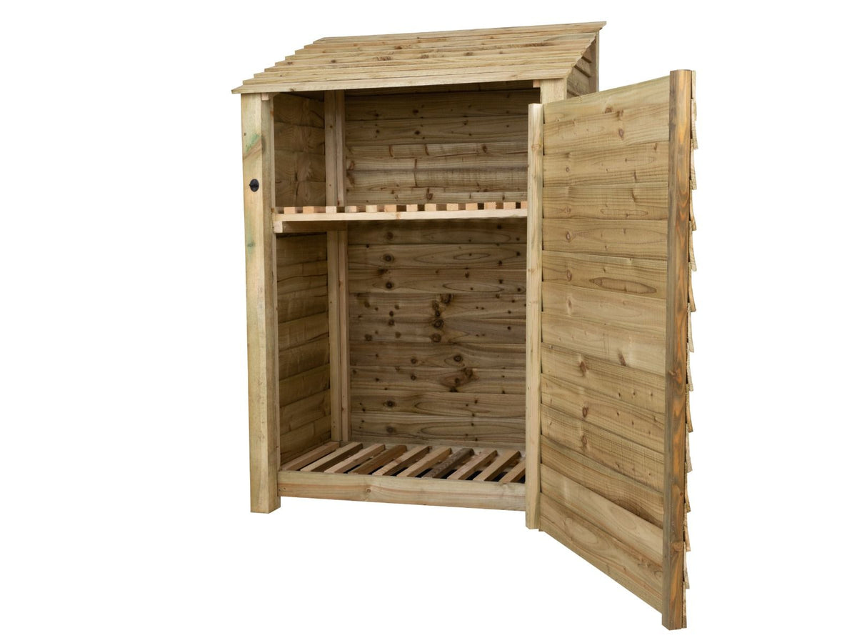 Wooden Log Store with Door and Shelf W-119cm, H-126cm Or 180cm, D-88cm - SGP Garden Ltd