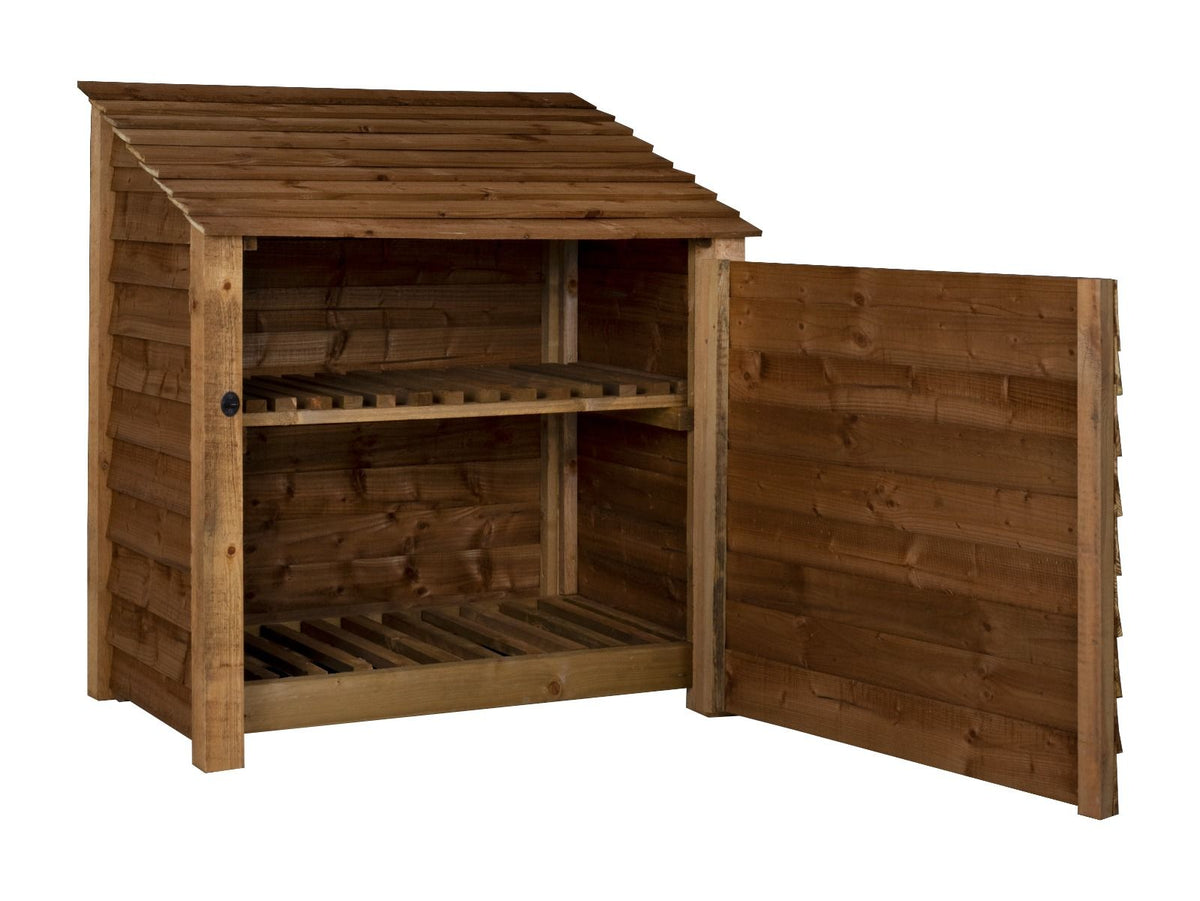 Wooden Log Store with Door and Shelf W-119cm, H-126cm or 180cm, D-88cm - Brown Finish - SGP Garden Ltd