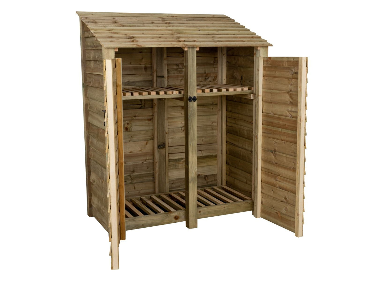 Wooden Log Store with Door and Shelf W-146cm, H-126cm or 180cm, D-88cm - SGP Garden Ltd