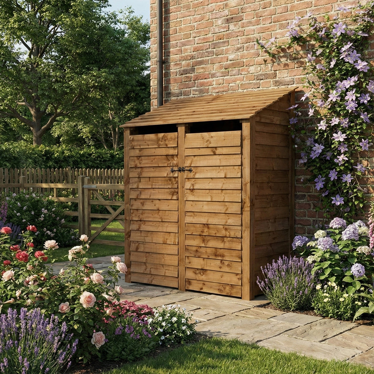 Wooden Log Store with Door and Shelf W-146cm, H-126cm or 180cm, D-88cm - Brown Finish - SGP Garden Ltd