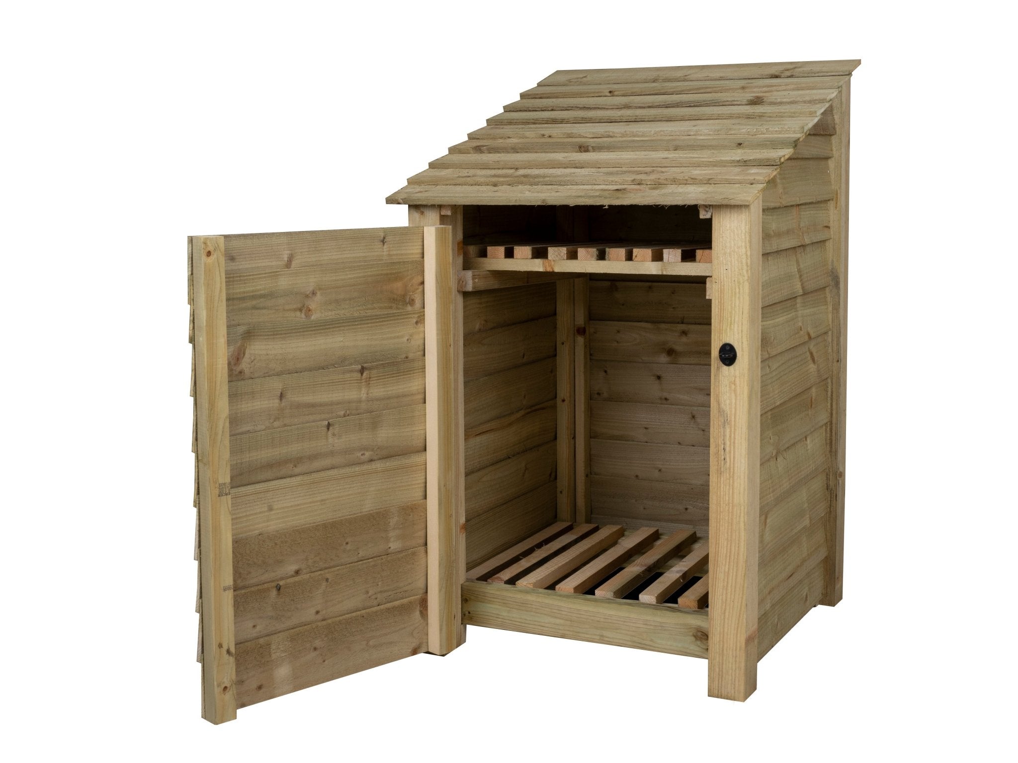 Wooden Log Store with Door and Shelf W-79cm, H-126cm or 180cm, D-88cm - SGP Garden Ltd
