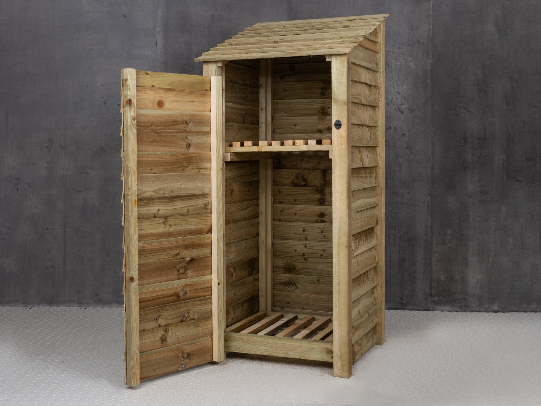 Wooden Log Store with Door and Shelf W-79cm, H-126cm or 180cm, D-88cm - SGP Garden Ltd