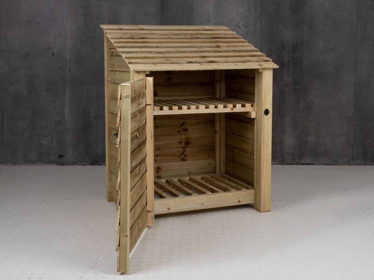 Wooden Log Store with Door and Shelf W-99cm, H-126cm Or 180cm, D-88cm - SGP Garden Ltd