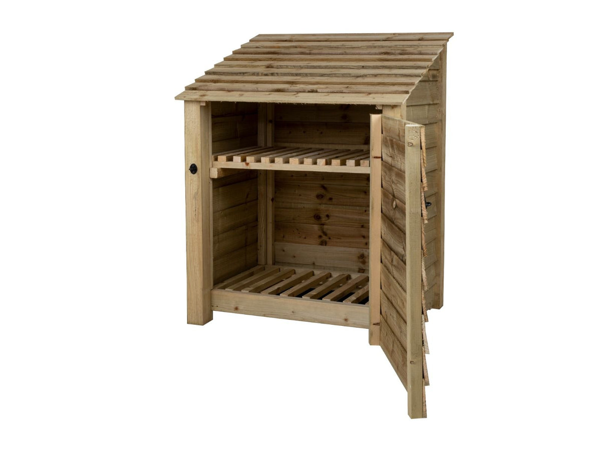 Wooden Log Store with Door and Shelf W-99cm, H-126cm Or 180cm, D-88cm - SGP Garden Ltd