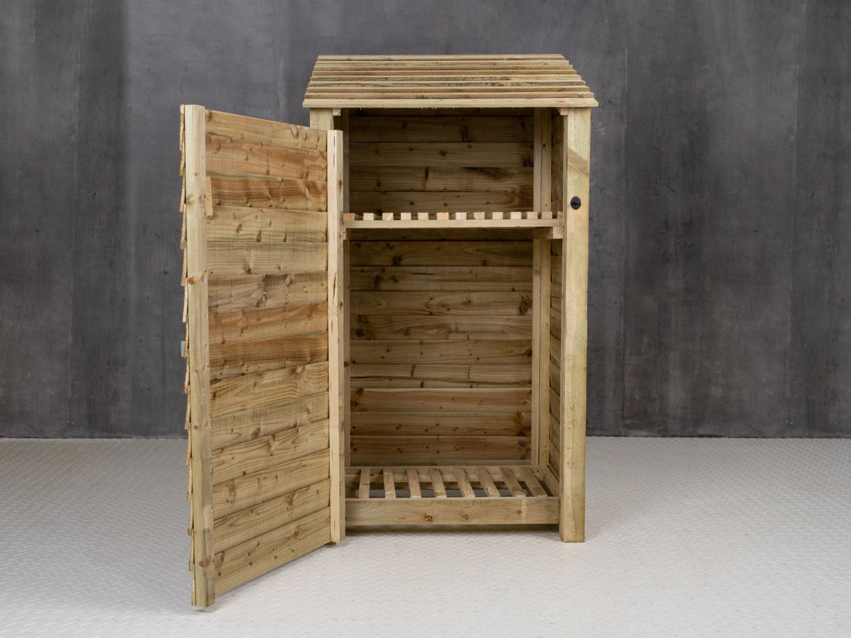 Wooden Log Store with Door and Shelf W-99cm, H-126cm Or 180cm, D-88cm - SGP Garden Ltd