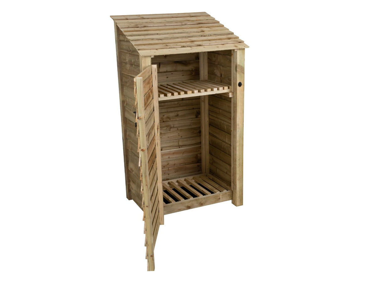 Wooden Log Store with Door and Shelf W-99cm, H-126cm Or 180cm, D-88cm - SGP Garden Ltd