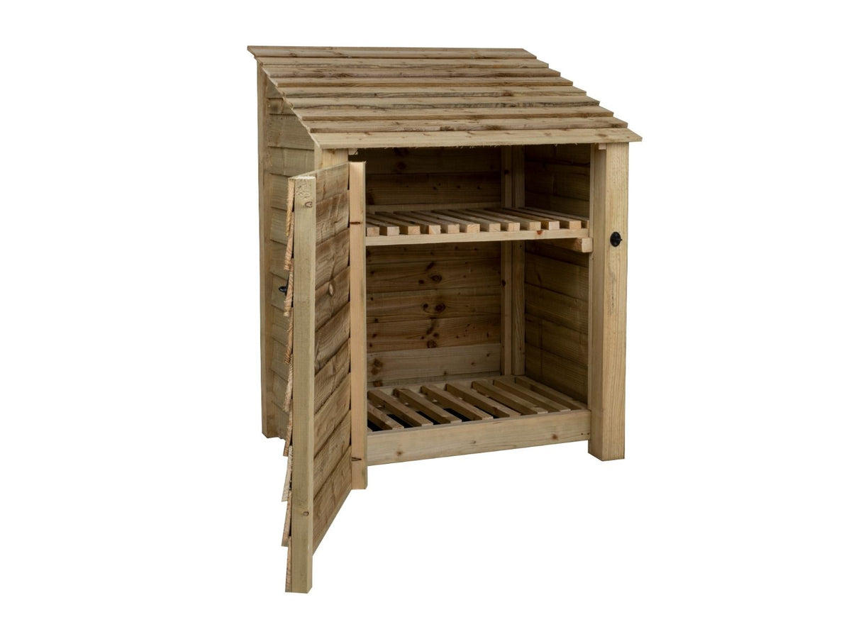 Wooden Log Store with Door and Shelf W-99cm, H-126cm Or 180cm, D-88cm - SGP Garden Ltd