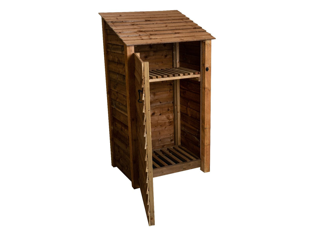 Wooden Log Store with Door and Shelf W-99cm, H-126cm Or 180cm, D-88cm - Brown Finish - SGP Garden Ltd