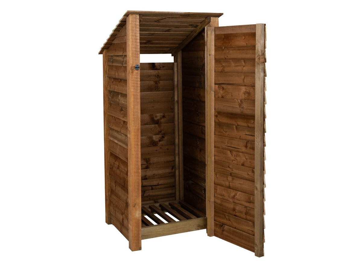 Wooden Log Store with Door (Roof Sloping Back) W-79cm, H-126cm or 180cm, D-88cm - SGP Garden Ltd