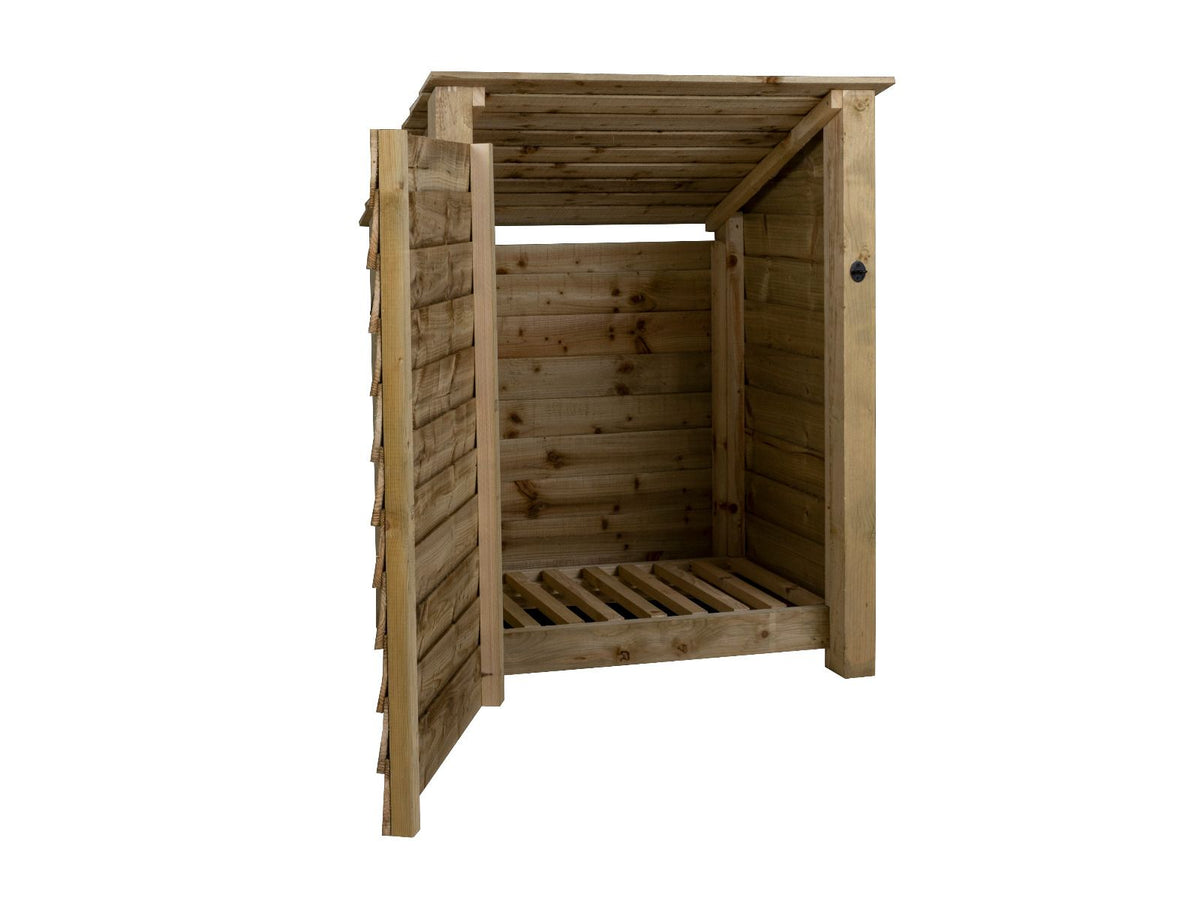 Wooden Log Store with Door (Roof Sloping Back) W-99cm, H-126cm Or 180cm, D-88cm - SGP Garden Ltd