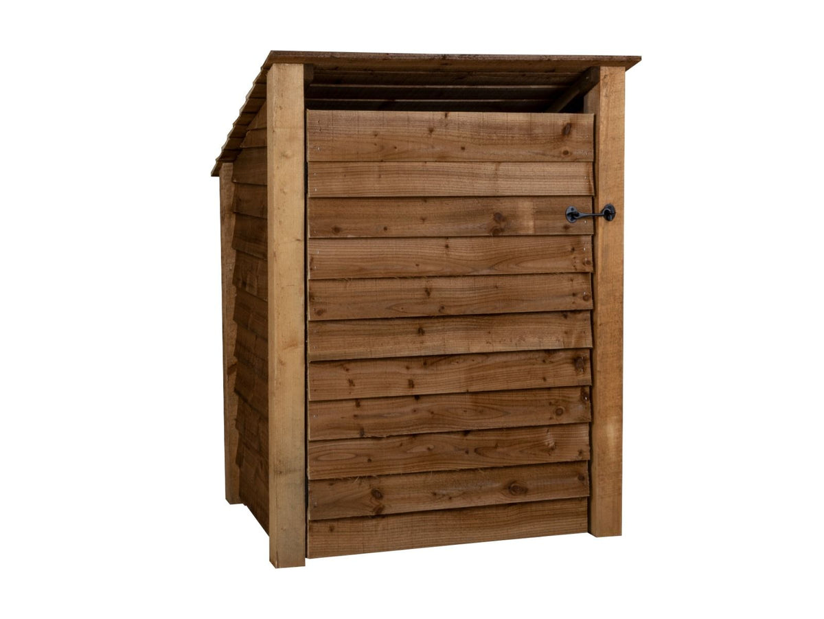 Wooden Log Store with Door (Roof Sloping Back) W-99cm, H-126cm Or 180cm, D-88cm - Brown Finish - SGP Garden Ltd