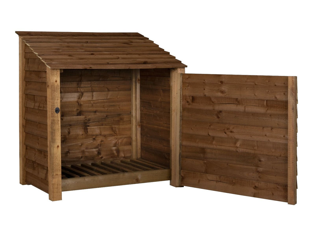 Wooden Log Store with Door W-119cm, H-126cm or 180cm, D-88cm - Brown Finish - SGP Garden Ltd
