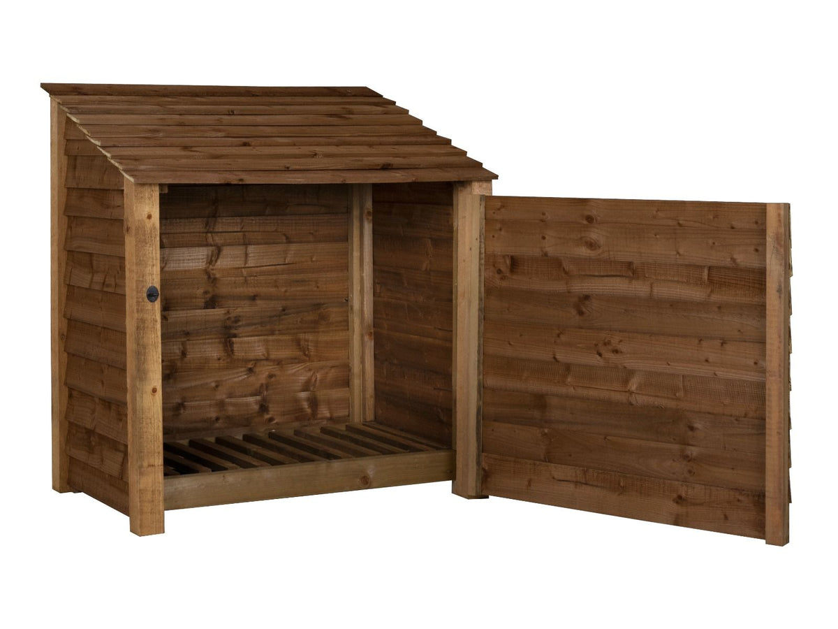 Wooden Log Store with Door W-119cm, H-126cm or 180cm, D-88cm - Brown Finish - SGP Garden Ltd