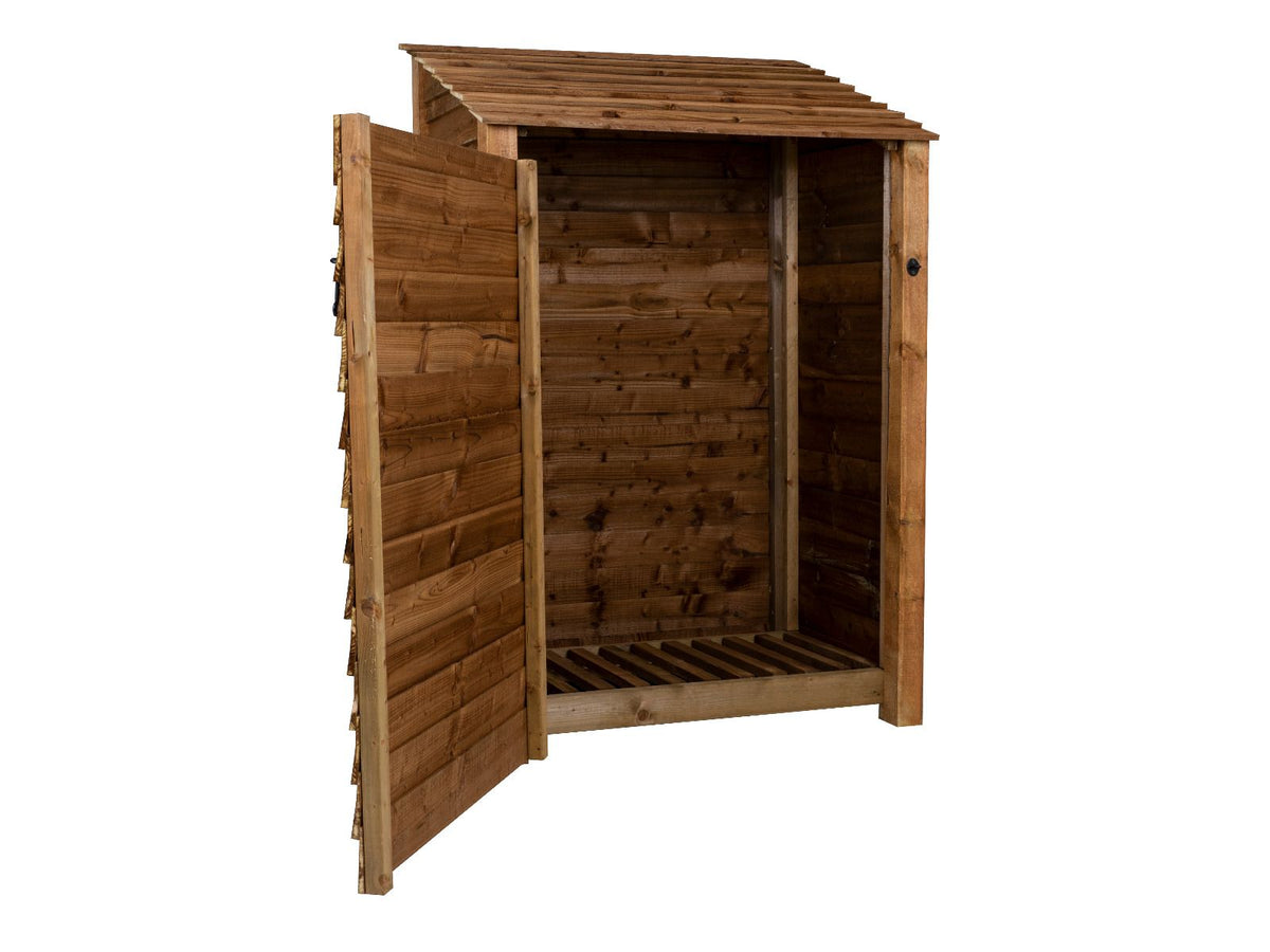 Wooden Log Store with Door W-119cm, H-126cm or 180cm, D-88cm - Brown Finish - SGP Garden Ltd