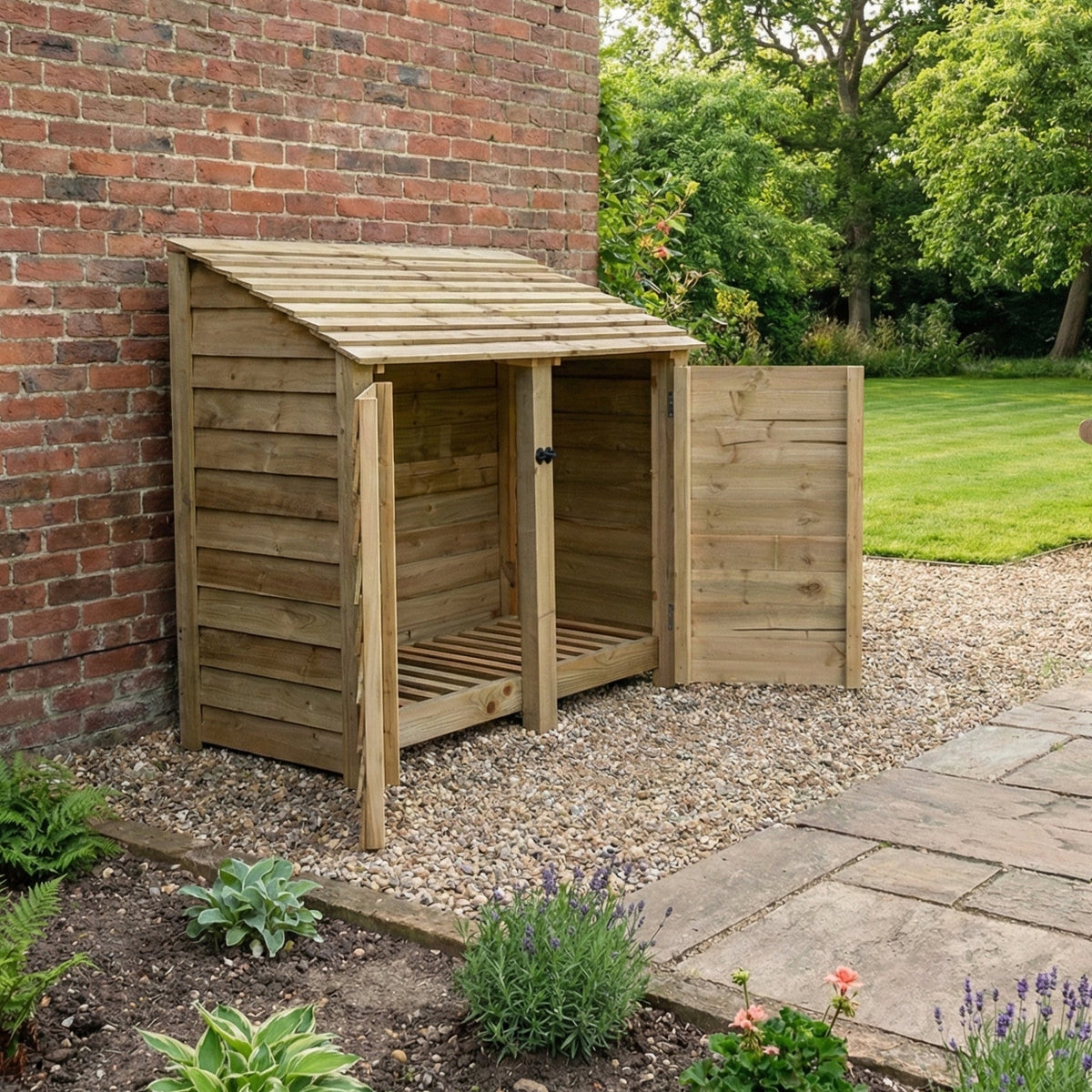 Wooden Log Store with Door W-146cm, H-126cm or 180cm, D-88cm - SGP Garden Ltd
