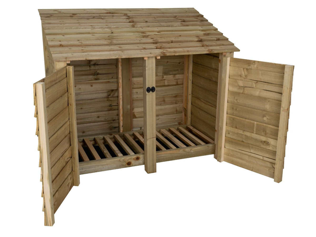 Wooden Log Store with Door W-146cm, H-126cm or 180cm, D-88cm - SGP Garden Ltd