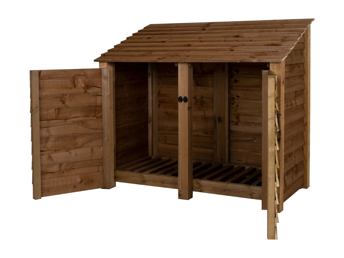 Wooden Log Store with Door W-146cm, H-126cm or 180cm, D-88cm - Brown Finish - SGP Garden Ltd