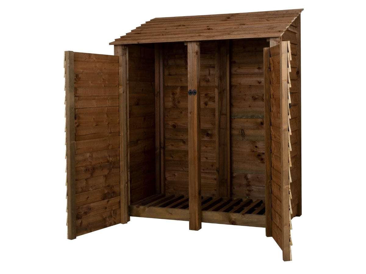 Wooden Log Store with Door W-146cm, H-126cm or 180cm, D-88cm - Brown Finish - SGP Garden Ltd