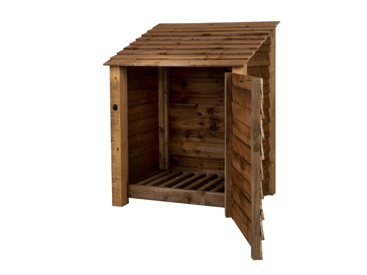 Wooden Log Store with Door W-99cm, H-126cm Or 180cm, D-88cm - Brown Finish - SGP Garden Ltd