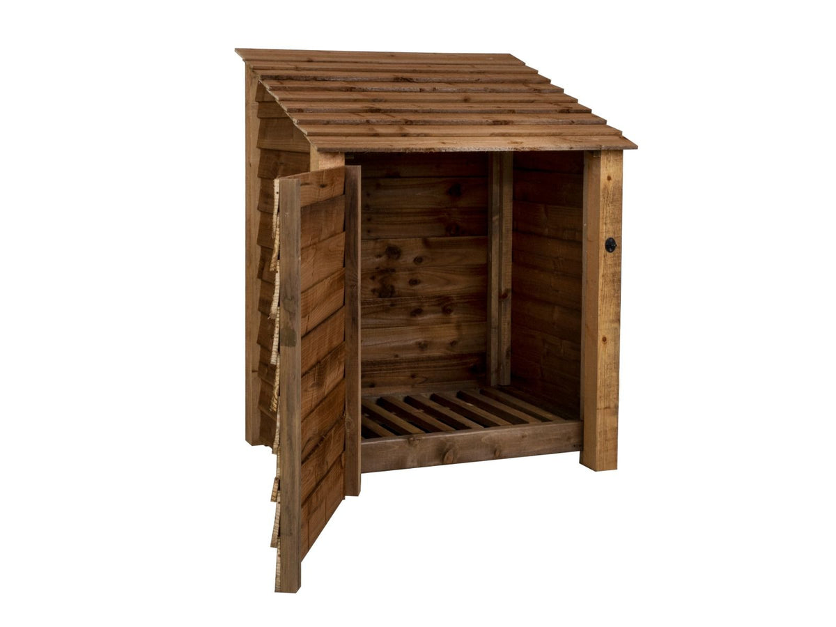 Wooden Log Store with Door W-99cm, H-126cm Or 180cm, D-88cm - Brown Finish - SGP Garden Ltd