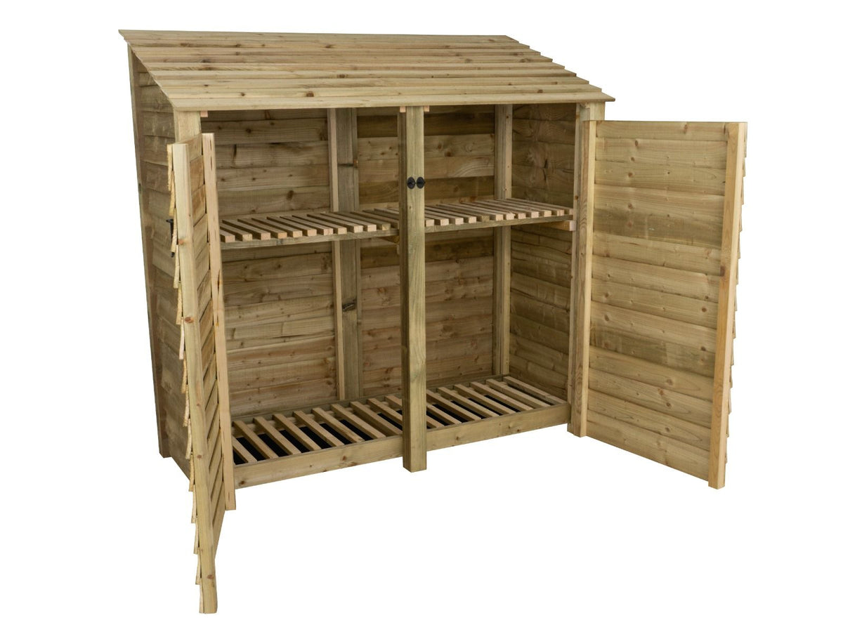 Wooden Log Store with Doors and Shelf W-187cm, H-126cm or 180cm, D-88cm - SGP Garden Ltd