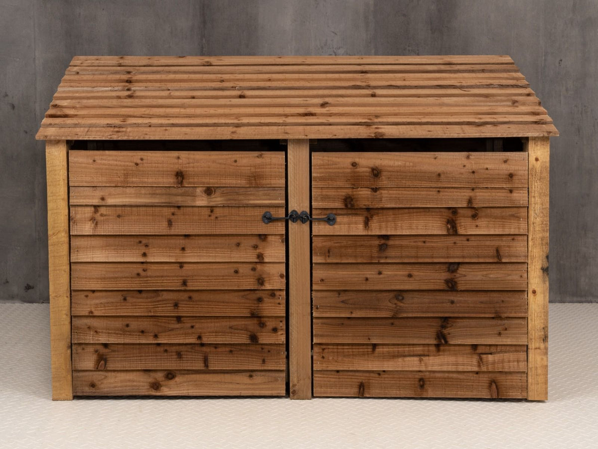 Wooden Log Store with Doors and Shelf W-187cm, H-126cm or 180cm, D-88cm - Brown Finish - SGP Garden Ltd