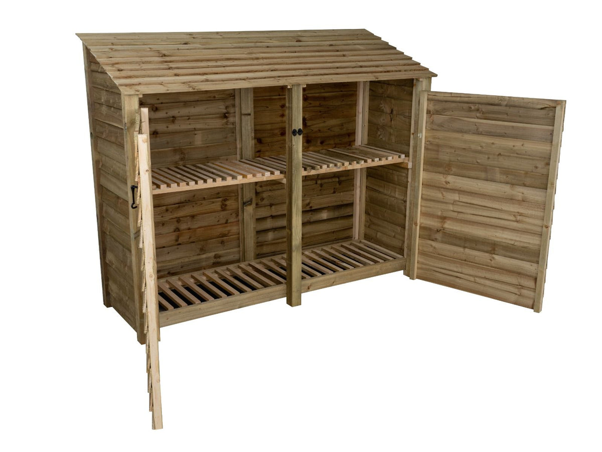 Wooden Log Store with Doors and Shelf W-227cm, H-126cm or 180cm, D-88cm - SGP Garden Ltd