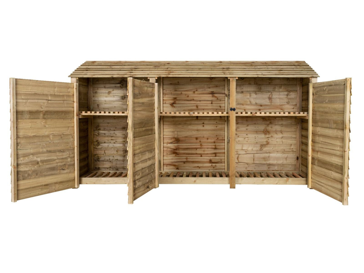 Wooden Log Store with Doors and Shelf W-335cm, H-126cm or 180cm, D-88cm - SGP Garden Ltd