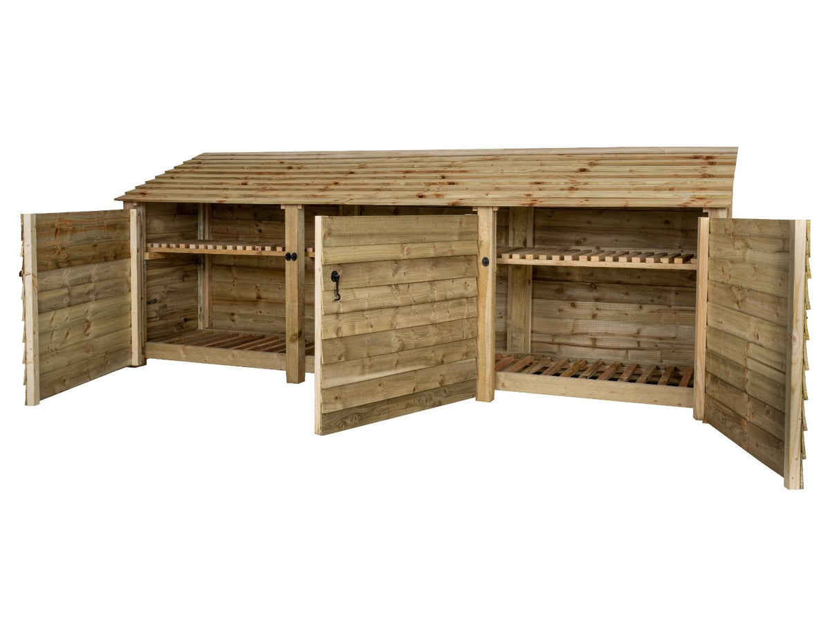 Wooden Log Store with Doors and Shelf W-335cm, H-126cm or 180cm, D-88cm - SGP Garden Ltd