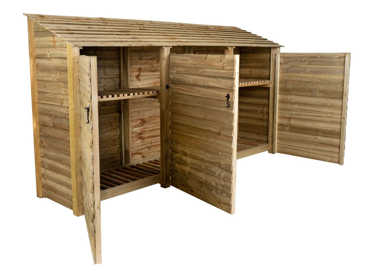 Wooden Log Store with Doors and Shelf W-335cm, H-126cm or 180cm, D-88cm - SGP Garden Ltd