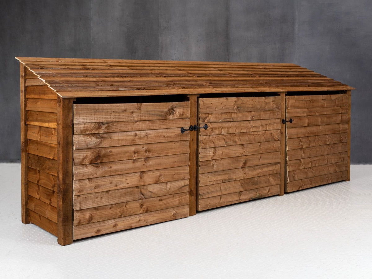 Wooden Log Store with Doors and Shelf W-335cm, H-126cm or 180cm, D-88cm - Brown Finish - SGP Garden Ltd
