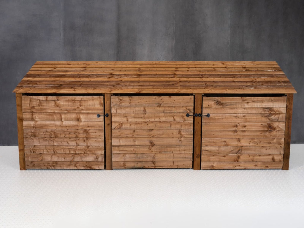 Wooden Log Store with Doors and Shelf W-335cm, H-126cm or 180cm, D-88cm - Brown Finish - SGP Garden Ltd