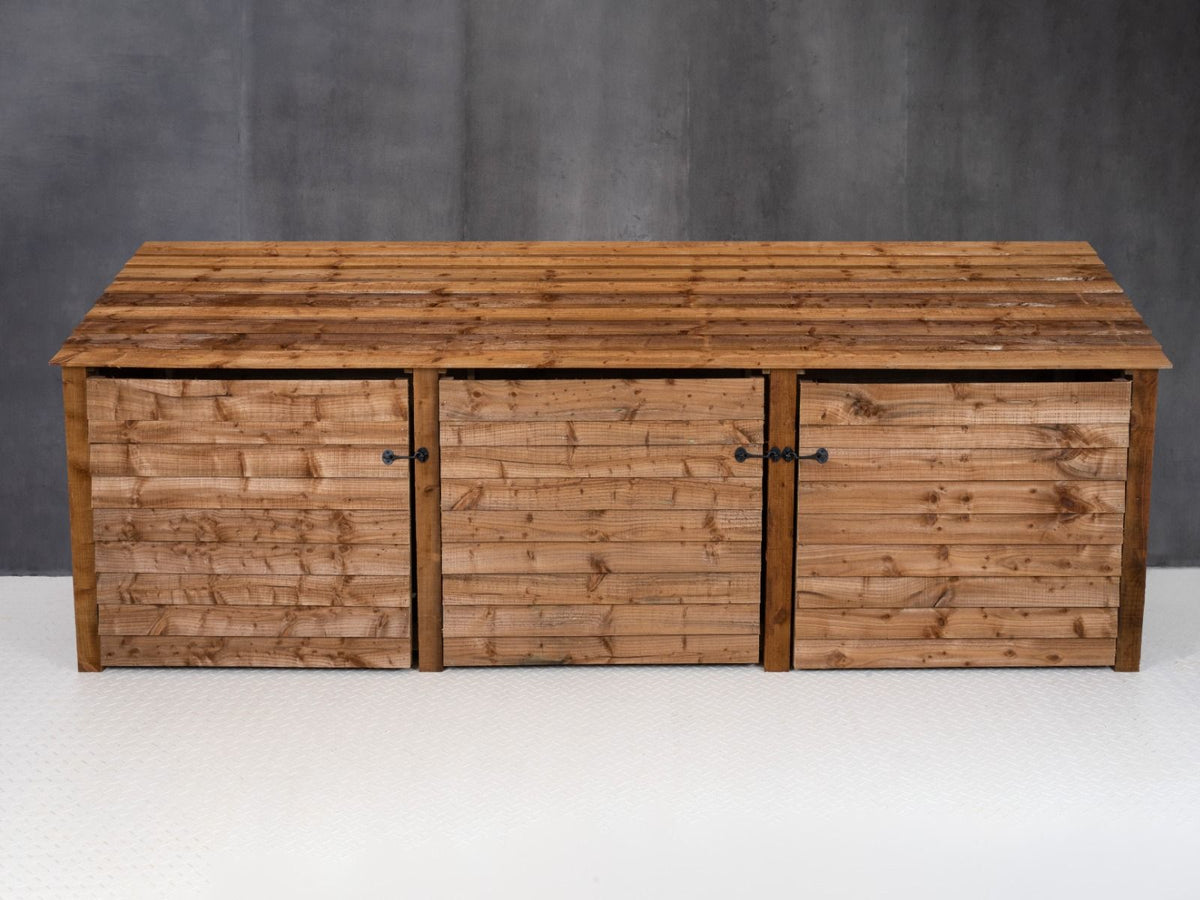 Wooden Log Store with Doors and Shelf W-335cm, H-126cm or 180cm, D-88cm - Brown Finish - SGP Garden Ltd
