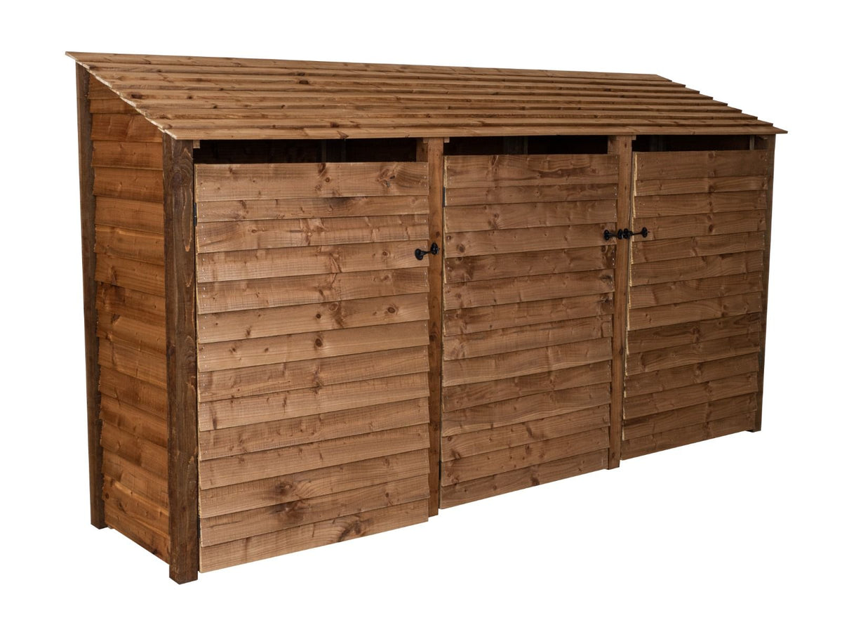 Wooden Log Store with Doors and Shelf W-335cm, H-126cm or 180cm, D-88cm - Brown Finish - SGP Garden Ltd