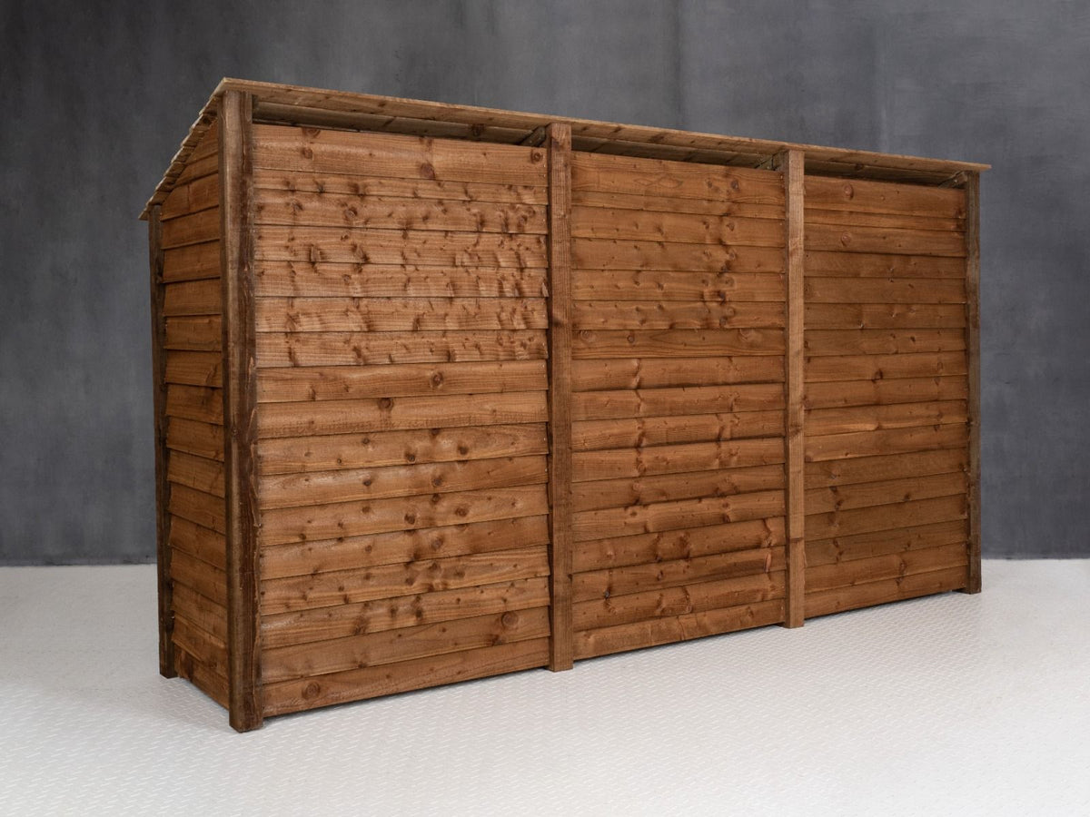 Wooden Log Store with Doors and Shelf W-335cm, H-126cm or 180cm, D-88cm - Brown Finish - SGP Garden Ltd